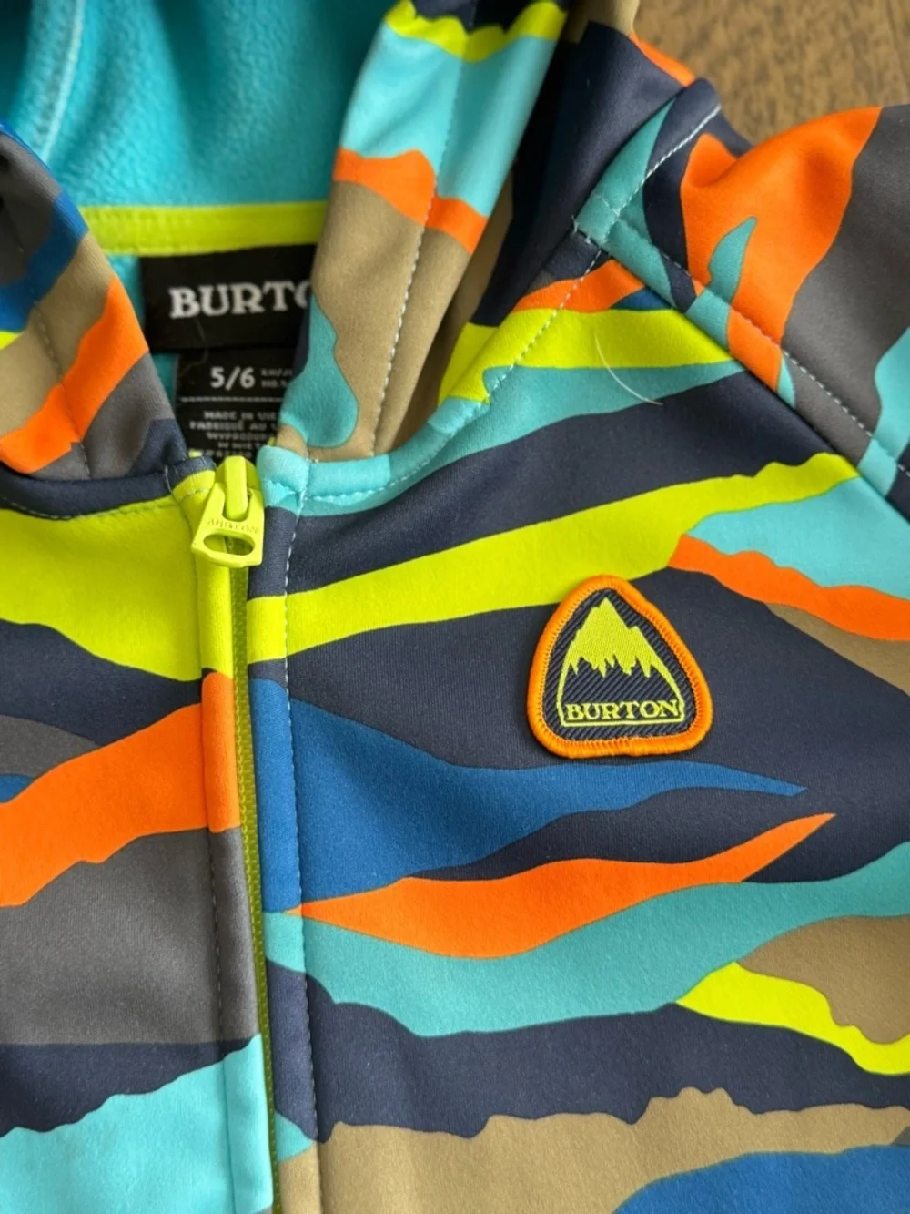 Burton Kids Zip Hoodie in Blue, Green & Orange Camo